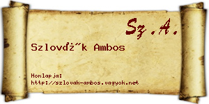 Szlovák Ambos névjegykártya